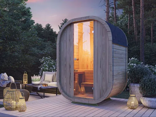 Kleine Fasssauna ideal für Schrebergärten