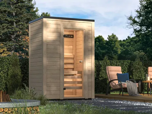Kompaktes Saunahaus für kleine Gärten