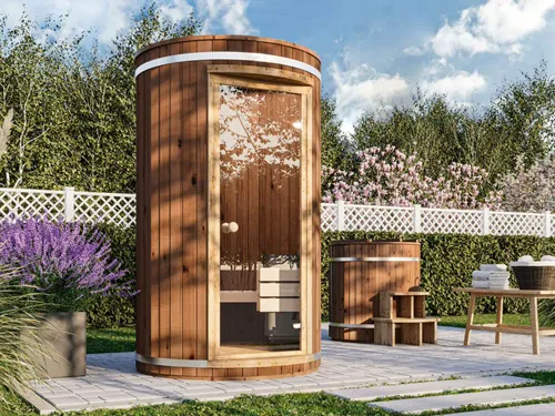Platzsparende Saunatonne für den Garten